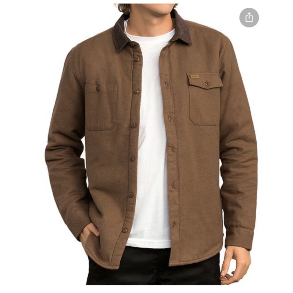 RVCA Men’s brown Victory Sherpa-lined Shirt Jacket